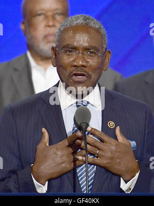 Philadelphia, Pennsylvania, USA. 27th July, 2016. United States Representative Gregory Meeks (Democrat of New York) makes remarks during the third session of the 2016 Democratic National Convention at the Wells Fargo Center in Philadelphia, Pennsylvania on Wednesday, July 27, 2016.Credit: Ron Sachs/CNP Credit:  Ron Sachs/CNP/ZUMA Wire/Alamy Live News Stock Photo