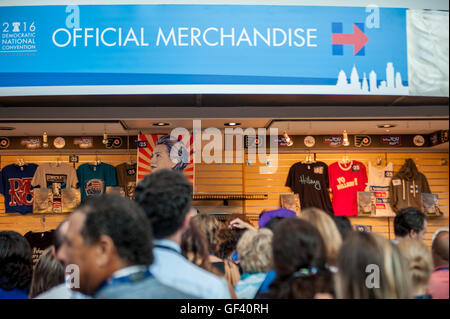 Philadelphia, Pennsylvania, USA. 28th July, 2016. Attendees wait in line to buy Hillary Clinton and democratic party merchandise Credit:  Don Mennig/Alamy Live News Stock Photo