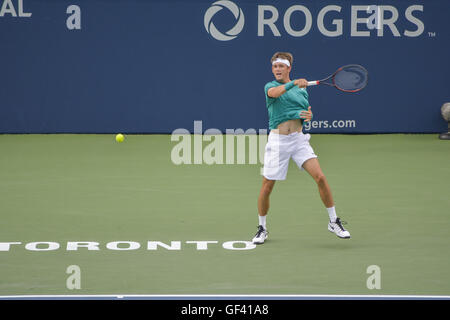 Toronto, Ontario, Canada. 28th July, 2016. Milos Raonic of Canada defeats Jared Donaldson of United States during the third round match of the Rogers Cup tournament at the Aviva Centre. 6-2, 6-3. Credit:  Joao Luiz De Franco/ZUMA Wire/Alamy Live News Stock Photo