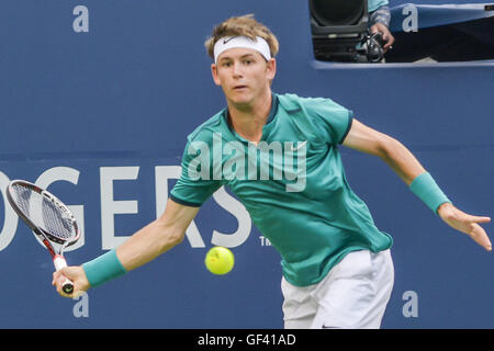 Toronto, Ontario, Canada. 28th July, 2016. Milos Raonic of Canada defeats Jared Donaldson of United States during the third round match of the Rogers Cup tournament at the Aviva Centre. 6-2, 6-3. Credit:  Joao Luiz De Franco/ZUMA Wire/Alamy Live News Stock Photo