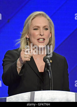 Philadelphia, Pennsylvania, USA. 28th July, 2016. United States Senator Kirsten Gillibrand (Democrat of New York) makes remarks during a presentation by the Democratic Women of the US Senate on the fourth session of the 2016 Democratic National Convention at the Wells Fargo Center in Philadelphia, Pennsylvania on Thursday, July 28, 2016.Credit: Ron Sachs/CNP. © Ron Sachs/CNP/ZUMA Wire/Alamy Live News Stock Photo
