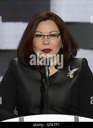 Philadelphia, Pennsylvania, USA. 28th July, 2016. United States Representative Tammy Duckworth (Democrat of Illinois), a candidate for US Senate, makes remarks during the fourth session of the 2016 Democratic National Convention at the Wells Fargo Center in Philadelphia, Pennsylvania on Thursday, July 28, 2016.Credit: Ron Sachs/CNP. © Ron Sachs/CNP/ZUMA Wire/Alamy Live News Stock Photo