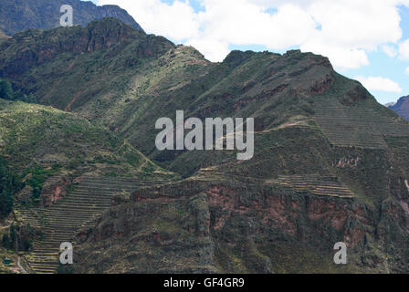 The agricultural terraces on the mountain ridge. Stock Photo