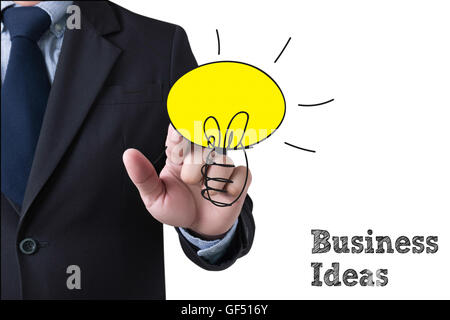 Business Ideas  Businessman hands touching on virtual screen and blurred city background Stock Photo