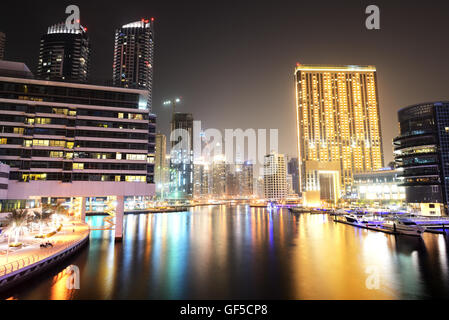 The night illumination of Dubai Marina, UAE Stock Photo