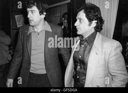 Robert Deniro & Joe Pesci from 'Raging Bull' arrive at Sardis Restaurant in New York City for the NY Film Critics Circle Awards on November 25th 1981. © Gary Gershoff  / MediaPunch Stock Photo