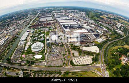 Aerial view, Volkswagen factory Wolfsburg Autostadt and Ritz Carlton Hotel, fisheye lens picture, exhaust scandal of Volkswagen Stock Photo