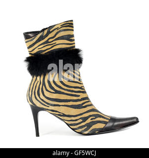 women boot with tiger stripes on white Stock Photo