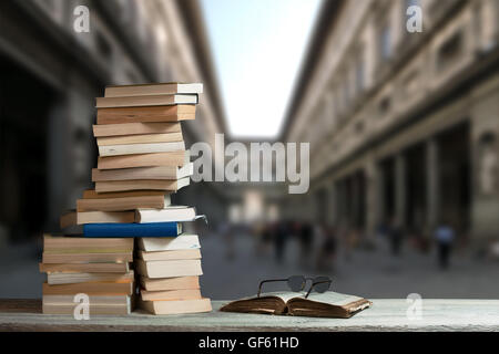 Stack of Travel Guides in the Uffizi in Florence Stock Photo