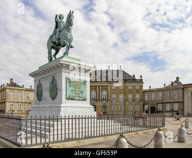 scenery around Amalienborg with statue of King Frederik Copenhagen, the capital city of Denmark Stock Photo