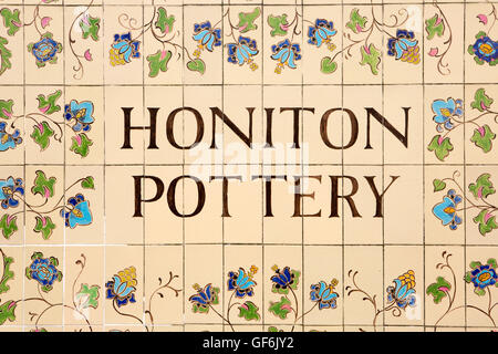 UK, England, Devon, Honiton, High Street, old Honiton Pottery tiled sign Stock Photo