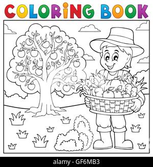 Coloring book farmer with harvest 3 - picture illustration. Stock Photo