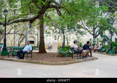 Small park on Calle de los Officios with a statue of Alexander von Humboldt, Old Havana (La Habana Vieja), Havana, Cuba Stock Photo