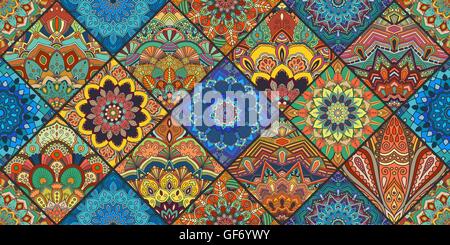 Colorful Square Boho Tiles Stock Vector