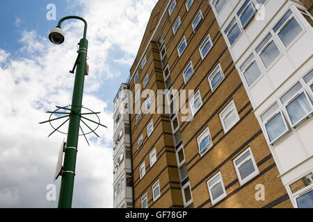CCTV cameras outside a high rise tower block in KIngshurst, Soilhull, West Midlands. Stock Photo