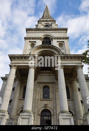 Christ Church Spitalfields west front & tower looking up; built by Nicholas Hawksmoor 1714 - 1729 Stock Photo