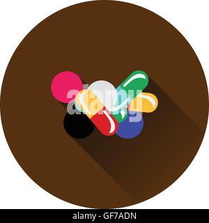 Pill and tabs icon. Flat color design. Vector illustration. Stock Vector