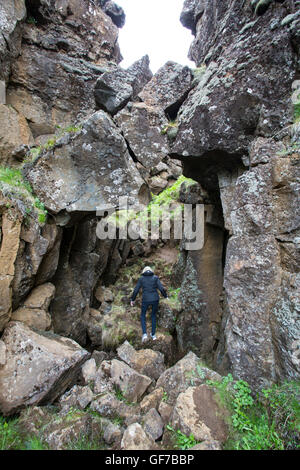 Thingvellir National Park, Iceland, fault in the landscape caused by continental drift between North American and Eurasian tecto Stock Photo