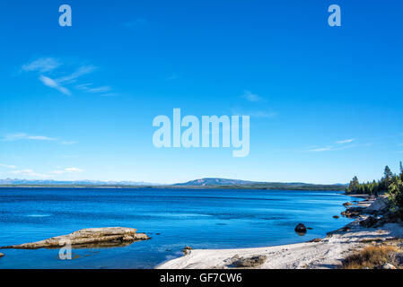 View of Yellowstone Lake in Yellowstone National Park as seen from West Thumb Geyser Basin Stock Photo