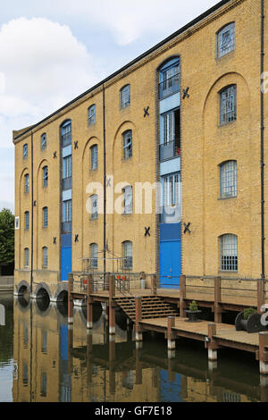 Converted Victorian warehouses at London's Royal Victoria Dock, next to the new Excel Exhibition Centre Stock Photo