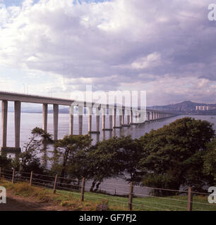 1960s, the Tay Road Bridge, that goes across the Firth of Tay, from Newport-on-Tay in Fife to Dundee, Scotland. It is one of the longest road bridges in Europe. Stock Photo