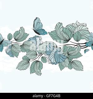 Vintage Background With Seamless Floral Ornament And Butterflies Stock Vector