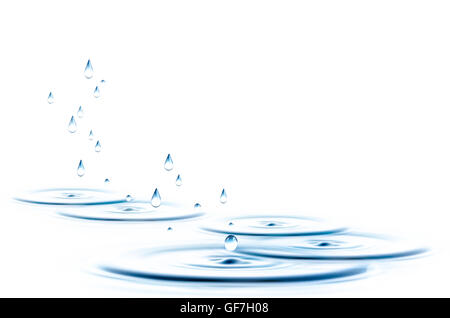 Water drops with waves isolated on white Stock Photo