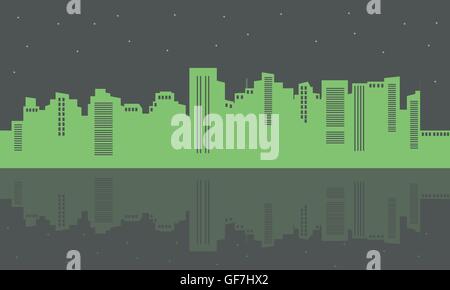 Silhouette of beautiful city and reflection Stock Vector