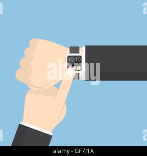 Businessman hand using smartwatch on his wrist, technology concept Stock Vector