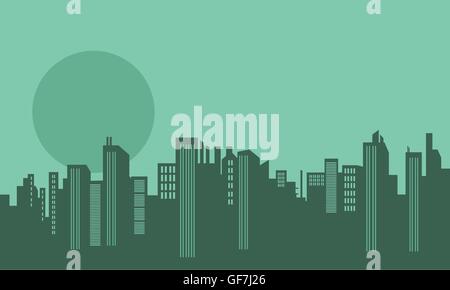 Silhouette of many buildings and moon Stock Vector