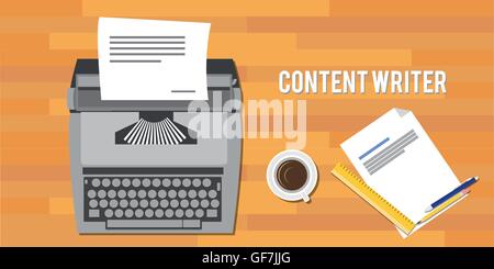 content writer as copywriter with typewriter Stock Vector