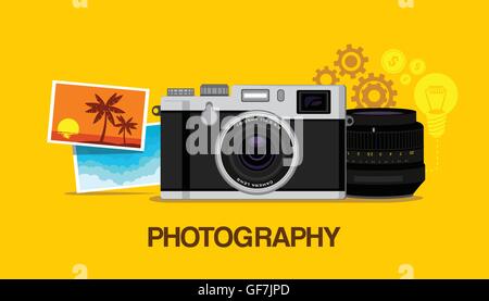 photography hobby with yellow background Stock Vector