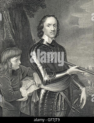 Oliver Cromwell (1599-1658) engraved portrait Stock Photo