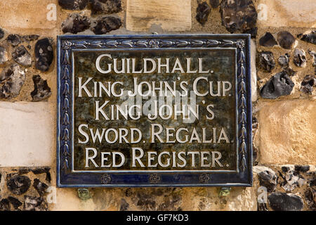 UK, England, Norfolk, King’s Lynn, Saturday Market Place, Town Hall, ceramic tourist information plaque listing attractions Stock Photo