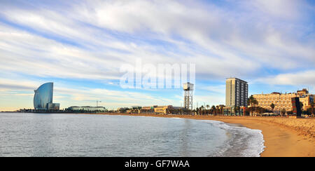 BARCELONA - DECEMBER 8: W hotel and Barceloneta district in Barcelona on December 8, 2014. Barcelona is the second largest city Stock Photo