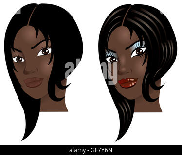 Vector Illustration of a woman with little or no makeup, natural before and after styling. Stock Photo