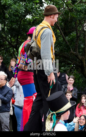 Stilt walker taking part in the Carnival Parade, part of the Edinburgh Jazz Festival. Stock Photo