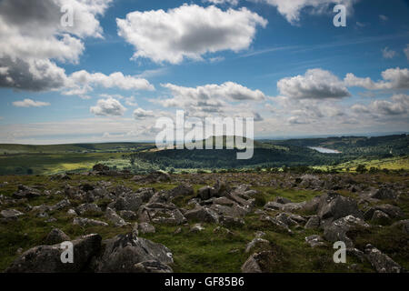 The view from Down Tor to Burrator Reservoir on Dartmoor, Devon, UK Stock Photo