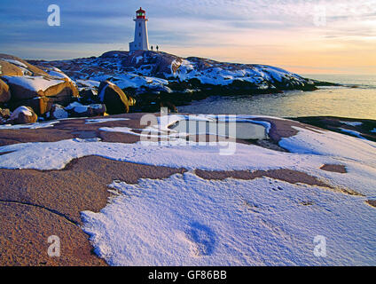 Peggy's Peggy Peggys Peggies Point Cove Lighthouse in winter , Nova Scotia, Canada Stock Photo