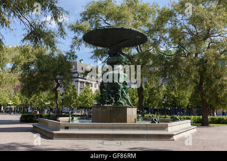 Stockholm, Sweden - Jul 27, 2016 : Front view of the fountain by J. P. Molin, 1866, at Kungstradgarden, Stockholm Stock Photo