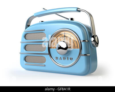 Blue vintage retro radio receiver isolated on white. 3d illustration Stock Photo