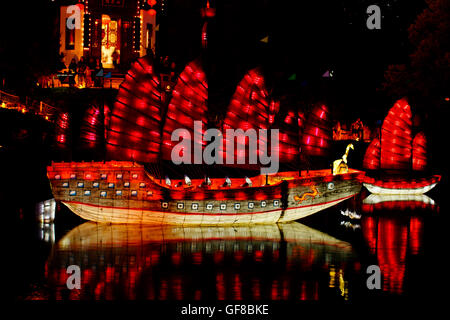 The seven voyages of Zheng He is the theme for the Chinese Lanterns at the Montreal Botanical Gardens. Quebec - Canada. Stock Photo