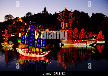 The seven voyages of Zheng He is the theme for the Chinese Lanterns at the Montreal Botanical Gardens. Quebec - Canada. Stock Photo