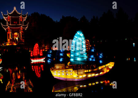 The seven voyages of Zheng He is the theme for the Chinese Lanterns at the Montreal Botanical Gardens. Quebec - Canada. Stock Photo