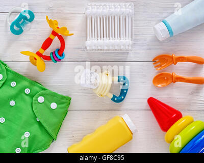 Collection of items for babies top view Stock Photo