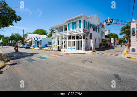 KEY WEST, FLORIDA, USA - MAY 02, 2016: Typical Florida houses in Duval street in the center of Key West Stock Photo