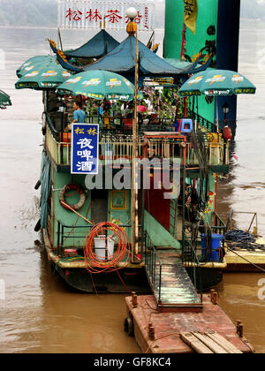 Floating restaurant at the quay in Ciqikou Ancient Town, a preserved part of old Chongqing, China. Stock Photo