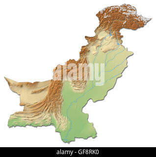 Relief map of Pakistan with shaded relief. Stock Photo