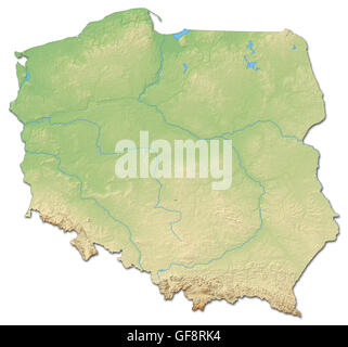 Relief map of Poland with shaded relief. Stock Photo