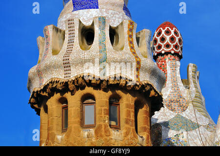 BARCELONA, SPAIN - JANUARY 12: Architectural details by Antonio Gaudi in Park Guell, Barcelona on January 12, 2013. Stock Photo